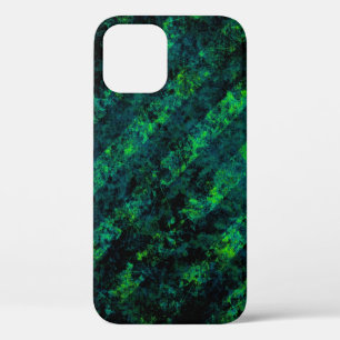 Blue black green striped background with blur, gra iPhone 12 case
