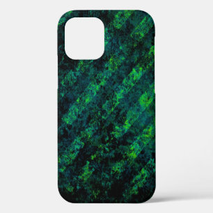 Blue black green striped background with blur, gra iPhone 12 case