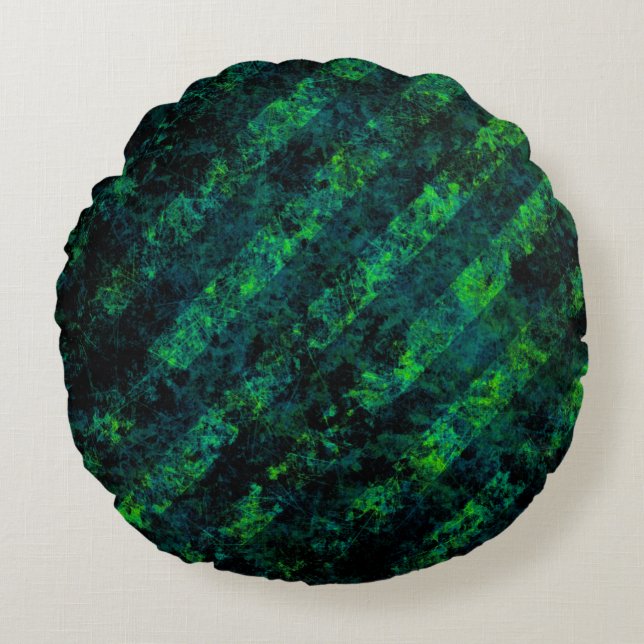 Blue black green striped background with blur, gra round cushion (Front)