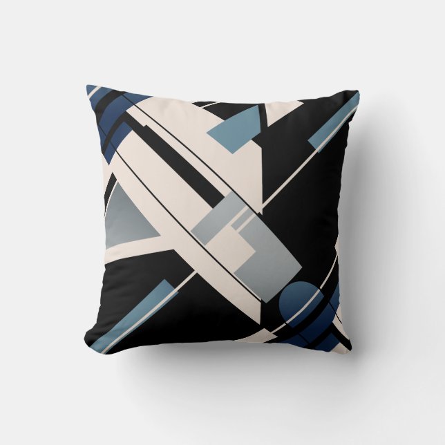 Blue Black Grey Beige Diagonal MCM-inspired Design Cushion (Front)