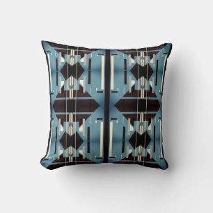 Blue Black Grey Beige Mediterranean Large Mosaics Cushion