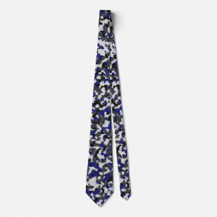 Blue, Black, Grey Camouflage Camo Pattern Design Tie