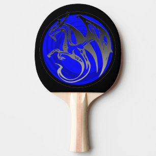Blue black grunge wing dragon ping pong paddle
