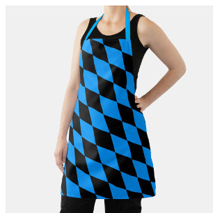 Blue Black Harlequin Diamonds Checkers Design  Apron