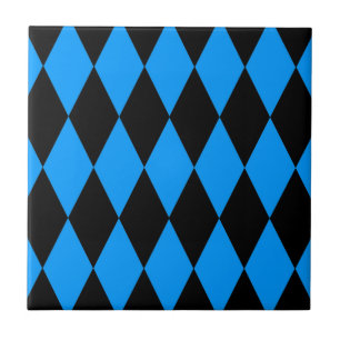 Blue Black Harlequin Diamonds Checkers Design Ceramic Tile
