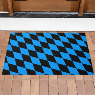 Blue Black Harlequin Diamonds Checkers Design Doormat
