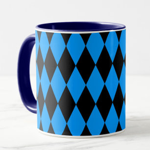 Blue Black Harlequin Diamonds Checkers Design Mug