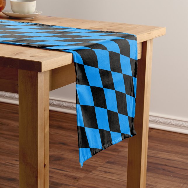 Blue Black Harlequin Diamonds Checkers Design  Short Table Runner (Creator Uploaded)
