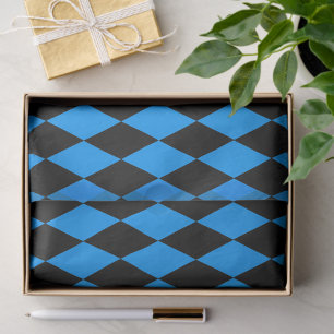 Blue Black Harlequin Diamonds Checkers Design  Tissue Paper