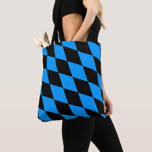 Blue Black Harlequin Diamonds Checkers Design Tote Bag