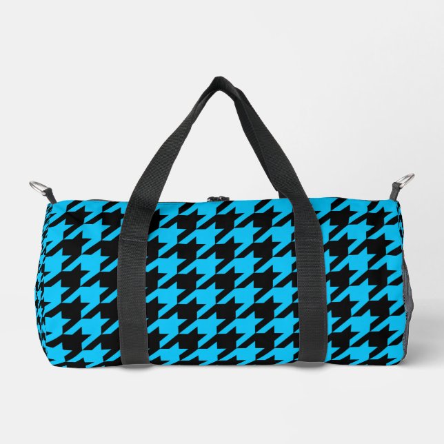 Blue Black Houndstooth Check Duffle Bag (Front)