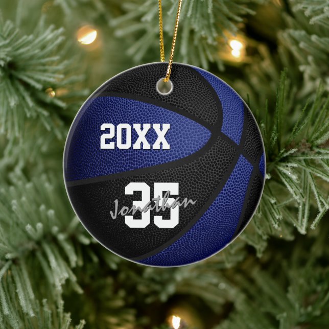 blue black kids team colours keepsake basketball ceramic ornament (Tree)