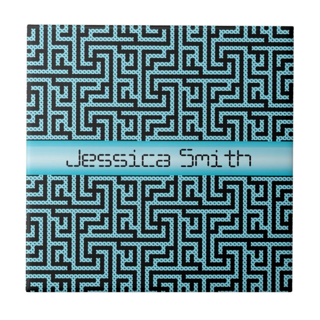 Blue & Black Labyrinth Ceramic Tile (Front)