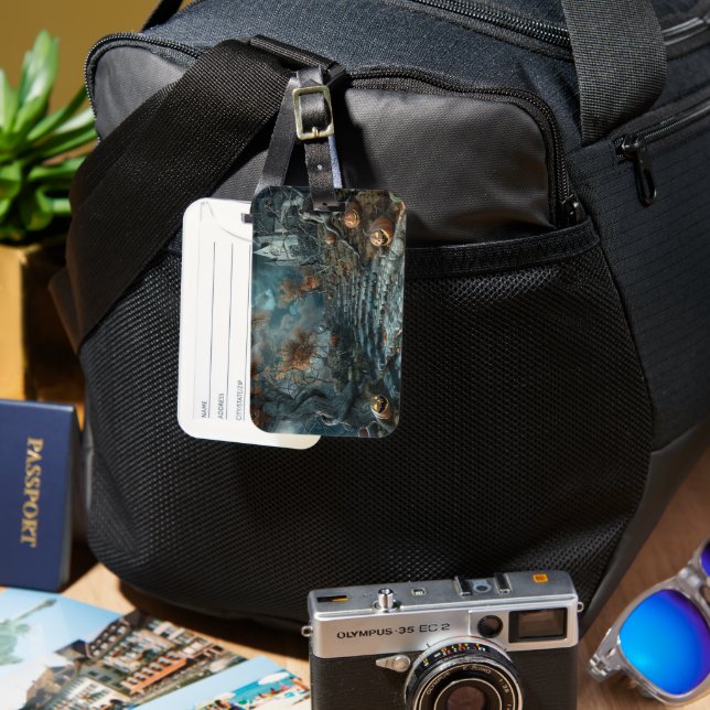 blue black ladder luggage tag (Front & Back)