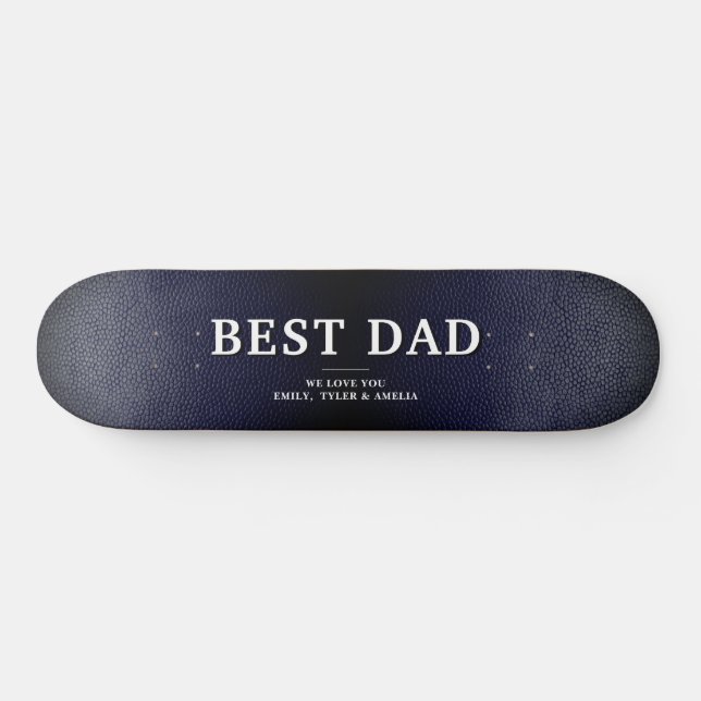 Blue Black Leather Best Dad Father`s Day Skateboard (Horz)