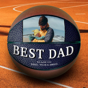 Blue Black Leather Print Best Dad Photo Basketball