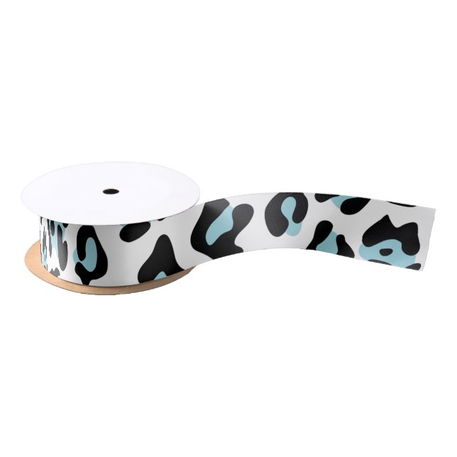 Blue Black Leopard Animal Print Pattern Satin Ribbon (Spool)