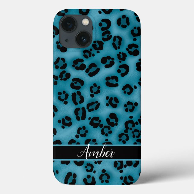 Blue Black Leopard Print Personalised Case-Mate iPhone Case (Back)