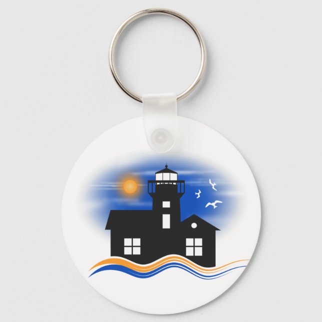 Blue Black Lighthouse Seascape Classic Key Rings (Front)