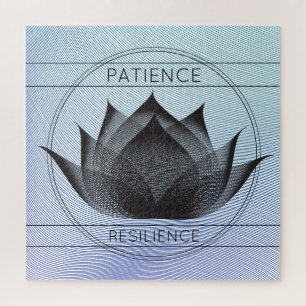 Blue Black Lotus Patience Resilience Floral Symbol Jigsaw Puzzle