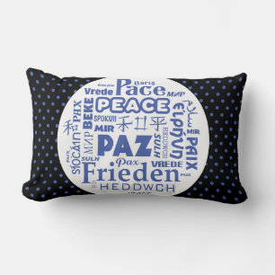 Blue/black Lumbar pillow/peace in multi-languages Cushion