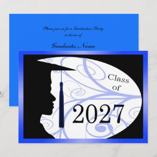Blue & Black Man Silhouette 2027 Graduation Party Invitation