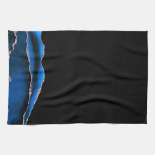 Blue Black Marble Gilded Agate Tea Towel