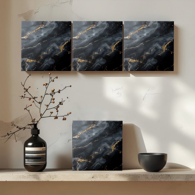 Blue-Black Marble Gold Glitter ID1172a Ceramic Tile (Creator Uploaded)