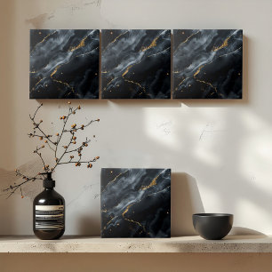 Blue-Black Marble Gold Glitter ID1172c Ceramic Tile