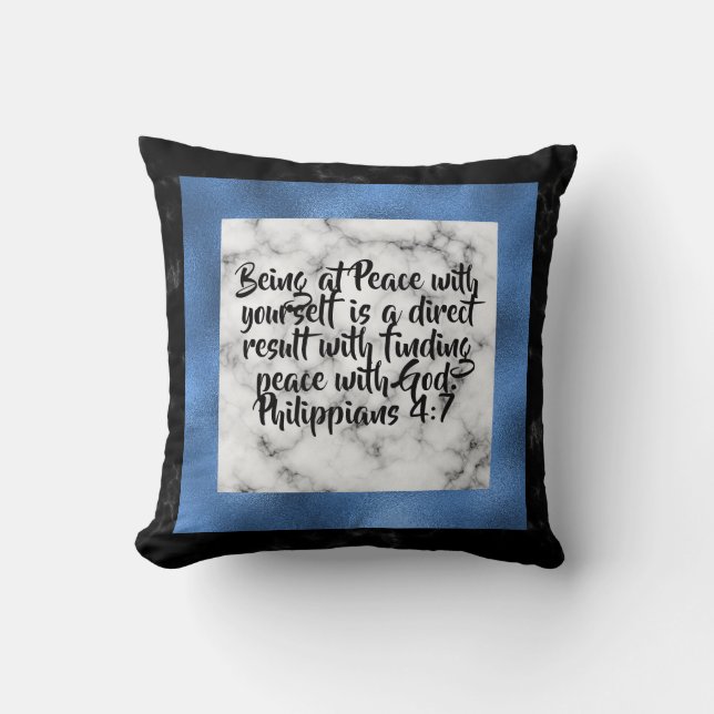 Blue Black Marble Reversible Scripture Pillow (Front)
