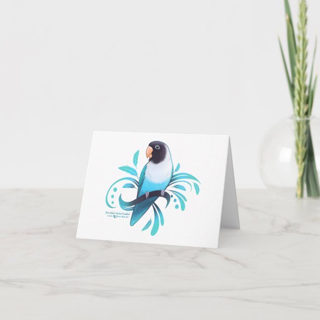 Blue Black Masked Lovebird Holiday Card (Front)