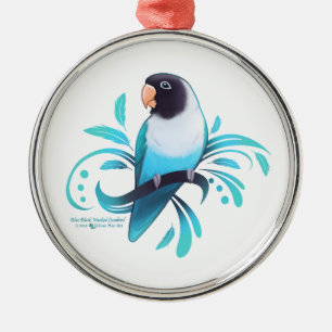 Blue Black Masked Lovebird Metal Ornament