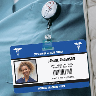 Blue & Black Medical Employee Doctor LPN Nurse ID ID Badge