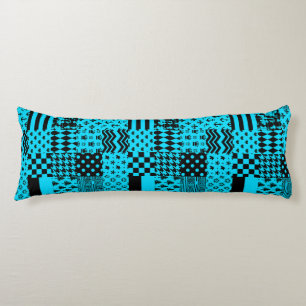 Blue Black Mixed Patterns Patchwork Design Body Cushion