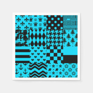 Blue Black Mixed Patterns Patchwork Design  Napkin