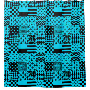 Blue Black Mixed Patterns Patchwork Design  Shower Curtain
