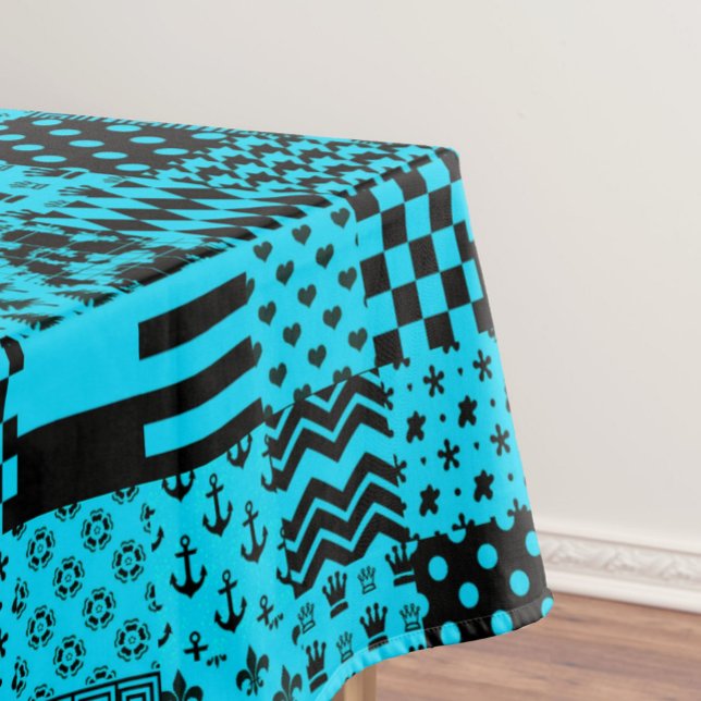 Blue Black Mixed Patterns Patchwork Design  Tablecloth (Creator Uploaded)