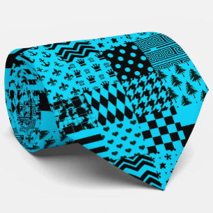 Blue Black Mixed Patterns Patchwork Design Tie