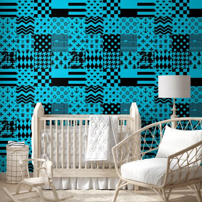 Blue Black Mixed Patterns Patchwork Design  Wallpaper (Creator Uploaded)