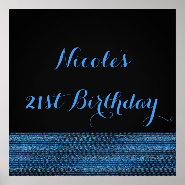 Blue & Black Modern Glam Sequins Party Banner Poster (Front)