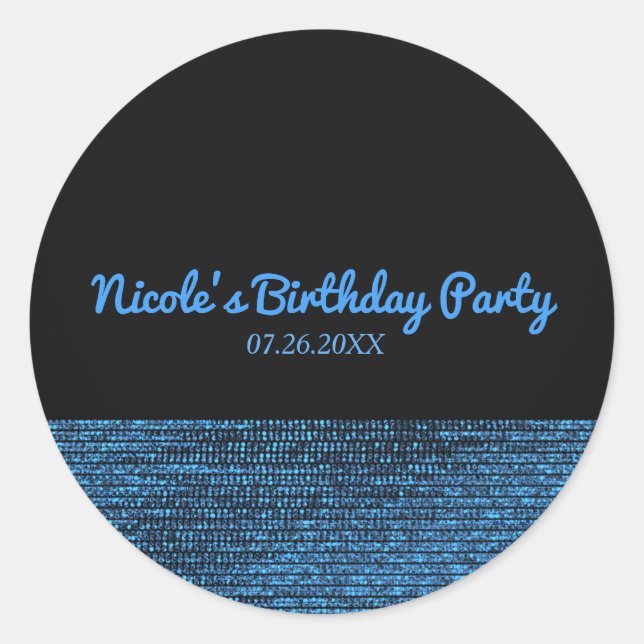 Blue & Black Modern Glam Sequins Party Favour Chic Classic Round Sticker (Front)