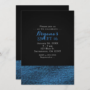 Blue & Black Modern Glam Sequins Party Invitations