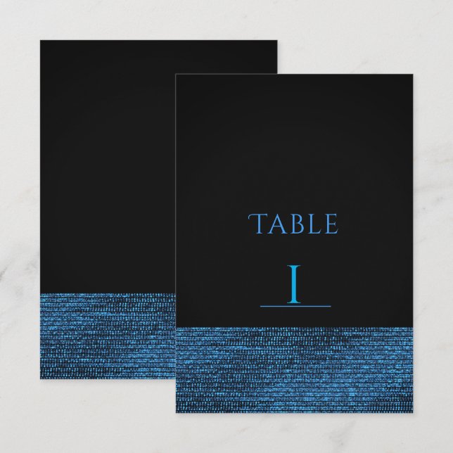 Blue & Black Modern Glam Sequins Table Number Card (Front/Back)