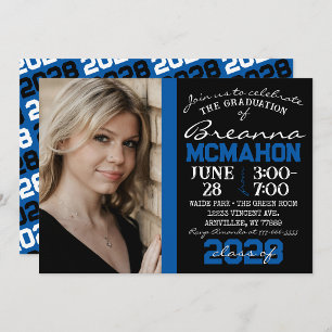 Blue & Black Modern Graduation Photo Invitation