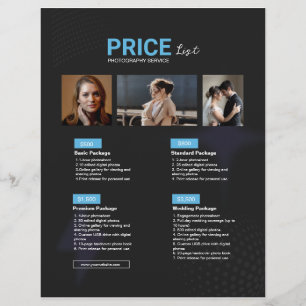 Blue Black Modern Photography Service Price List Flyer