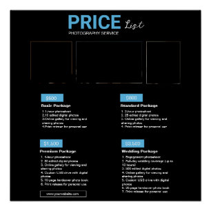 Blue Black Modern Photography Service Price List Poster