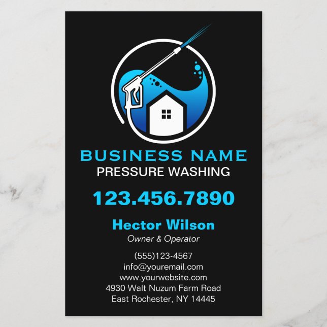 Blue Black Modern Pressure Washing Cleaning Flyer (Front)