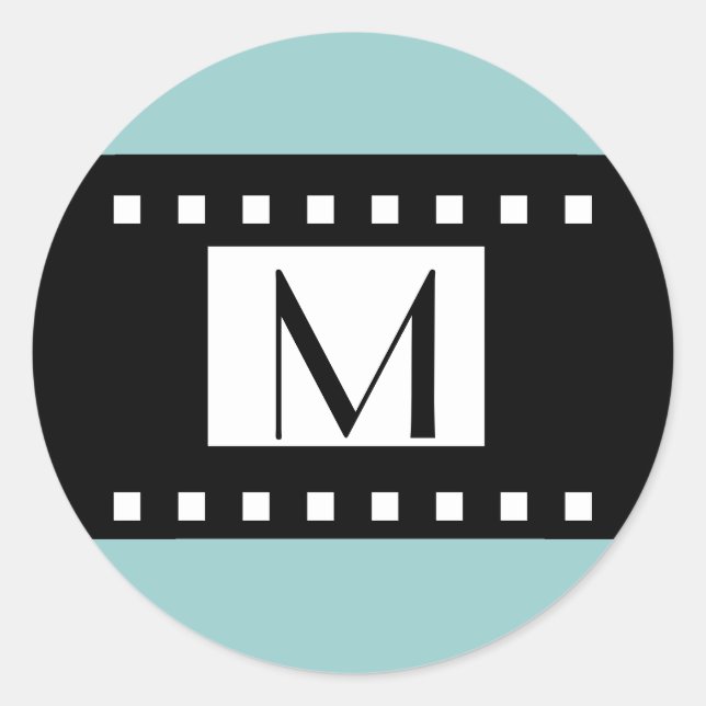 Blue Black Monogram Initial Wedding Label (Front)