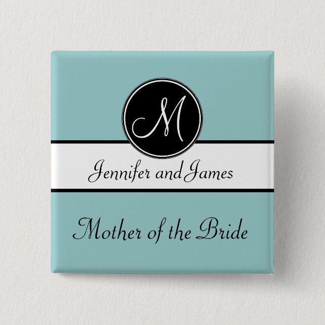 Blue Black Monogram Mother of the Bride Button (Front)