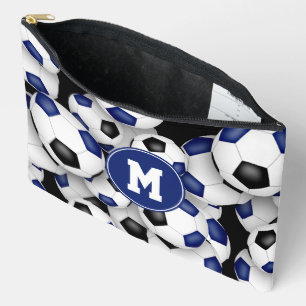blue black monogrammed soccer balls pattern accessory pouch